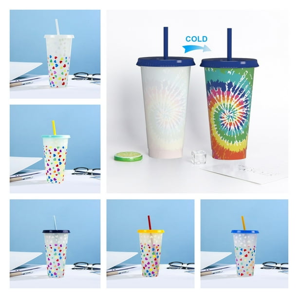 Cheers US 710ml Color Changing Cold Drink Cups with Lids and Straws Reusable Summer Drink
