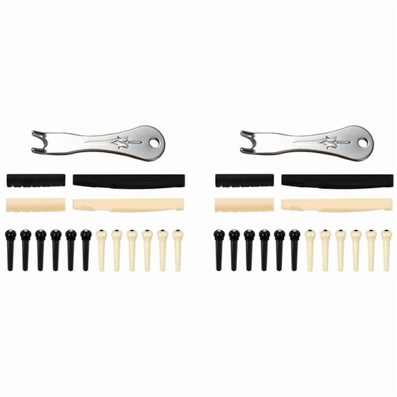2X Guitar Bridge Pins Puller Pulling Remover Extractor Tool with 4 Pack Guitar Saddle Nut and 24 Pack Guitar Bridge Pins