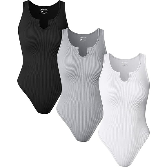 Women's 3 Piece Bodysuits Sexy Ribbed One Piece Sleeveless Tank Tops Bodysuits
