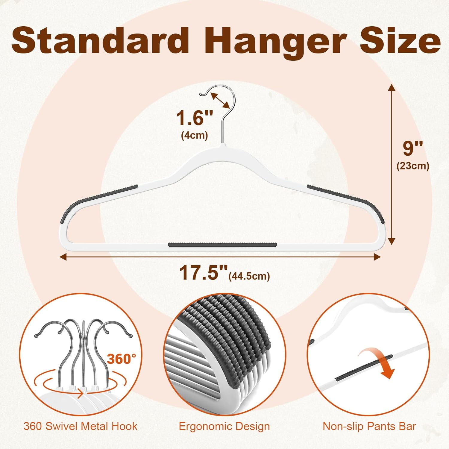 cozymood 30-Pack Clothes Hangers, Heavy-Duty Plastic Hangers Non-Slip , Sturdy Hangers Space-Saving, 360° Swivel Hook, for Coats,Pants, White & Dark Gray