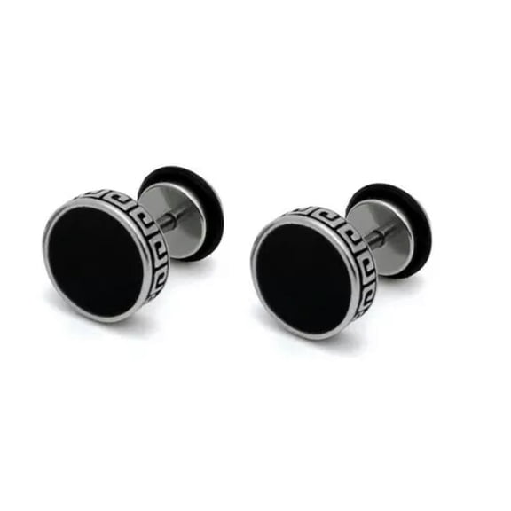 HOOUN 2Pcs Black Silver Men's Barbell Punk Crystal Stainless Steel Ear Studs Earrings-8 mm