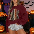thumbnail image 2 of Unir Women's Halloween Patchwork Ghost Layering Pullover Crew Neck No Hood Sweatshirt Long Sleeve Casual Top 1PC S-XXL Plus Size Friendly, 2 of 4
