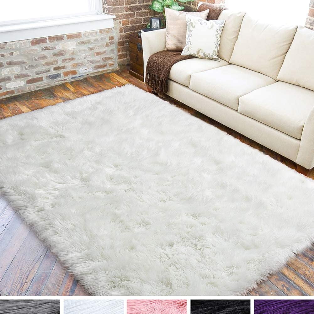 Ultra Soft Fluffy Rugs Faux Fur, Large White Faux Fur Area Rug