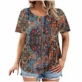 thumbnail image 2 of JTZGDY Plus Size Womens T Shirts Short Sleeve Tops Cute Floral Printed Dressy Casual Blouses Spring Summer Outfits Flowy Pleated Front Scooped Neck Tunics Multicolor#09 XXXXXL, 2 of 6