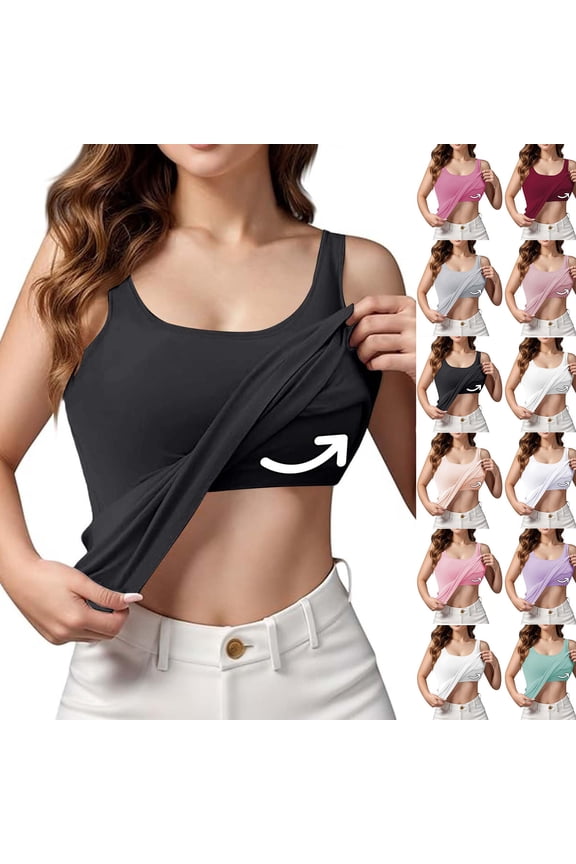 Women's Tank Tops with Built-in Padded Shelf Bra Adjustable Standard Strap Camisole Solid Color Layering Undershirts Black 2XL