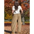 thumbnail image 5 of Women's Corduroy Pants Baggy Wide Leg Pants Casual Elastic Waisted Palazzo Harem Pants with Pockets Khaki S, 5 of 8