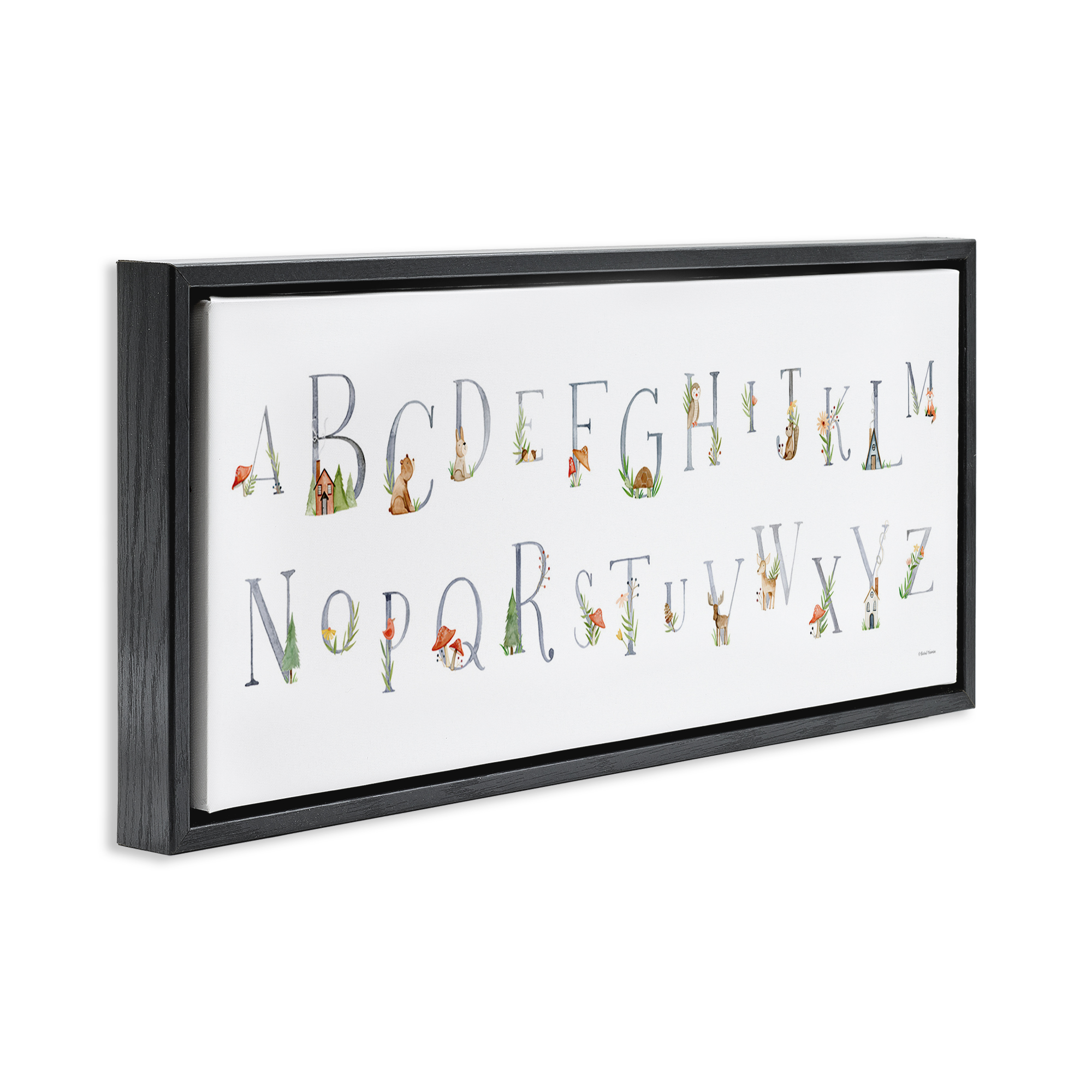 Stupell Industries Country Cottage Alphabet Town & City Painting Black Floater Framed Art Print Wall Art, 25 x 11