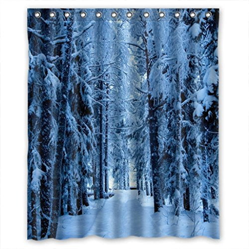 MOHome Glam Winter Scene Heavy Snow Forest Shower Curtain Waterproof