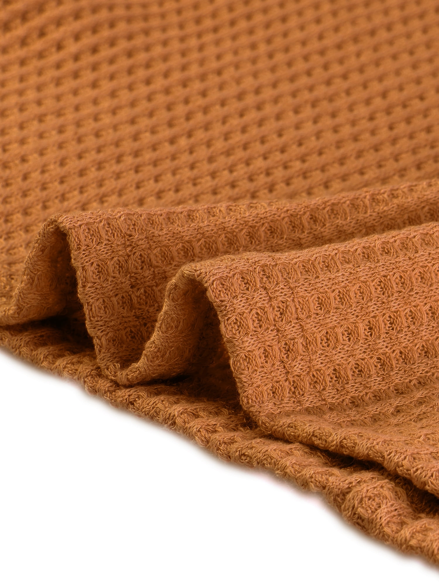 Women's Waffle Knit V Neck Long Sleeve Casual Blouse Lightweight Top L Brown