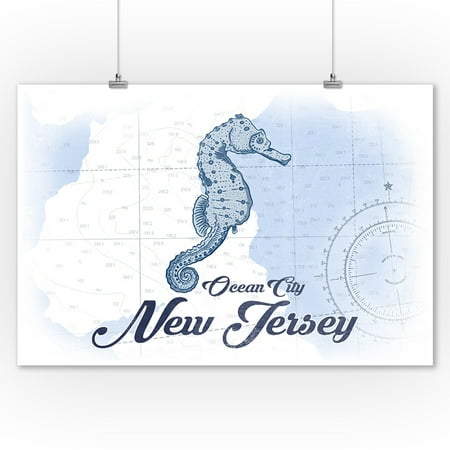 Ocean City, New Jersey - Seahorse - Blue - Coastal Icon - Lantern Press Artwork (9x12 Art Print, Wall Decor Travel