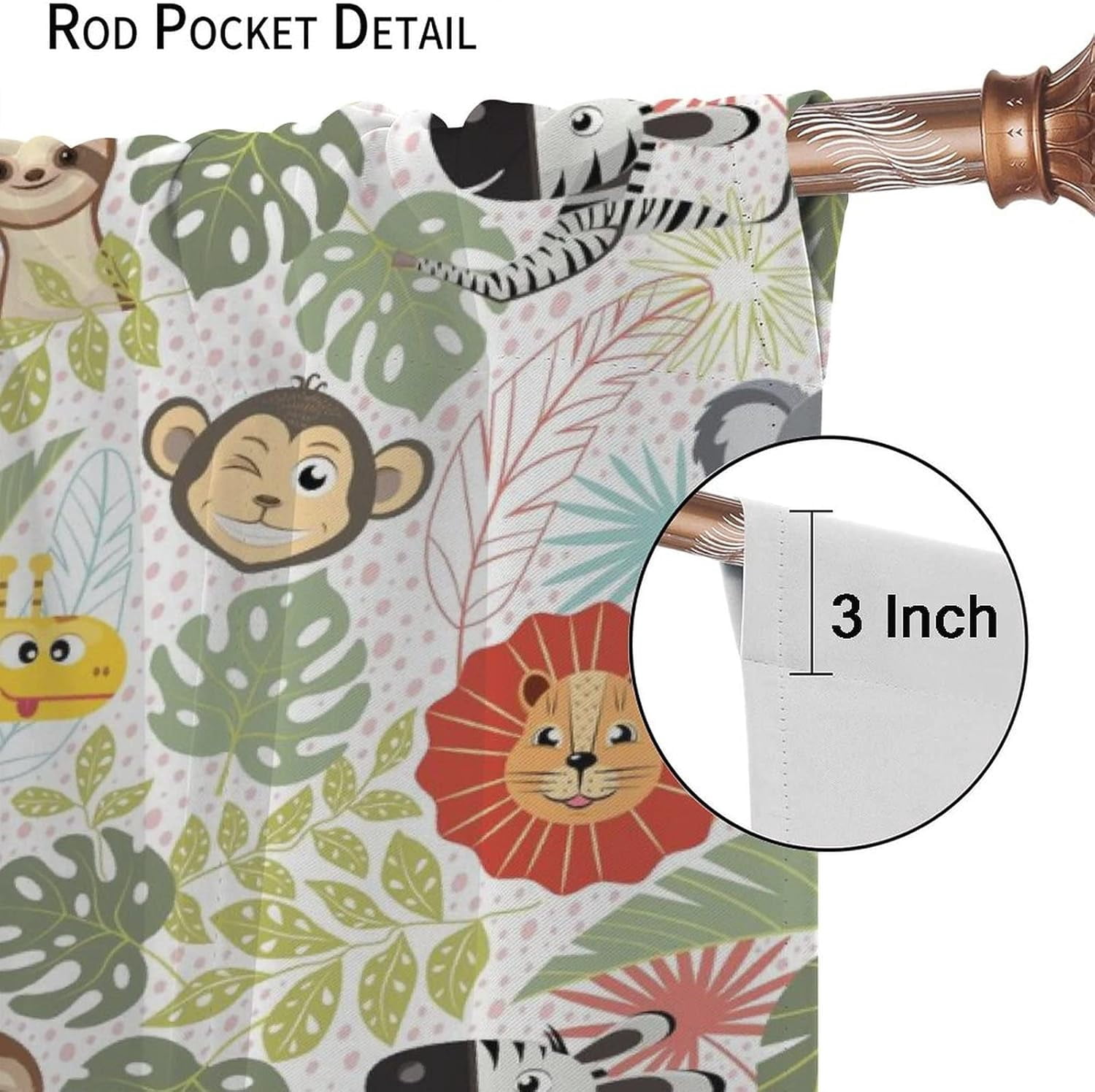 Kids Wildlife Curtains Colorful Cute Cartoon Funny Forest Animals Lion Giraffe Koala Art Print for Kids Bedroom Nursery Decor Rod Pocket Blackout Window Drapes 2 Panels 42x54in