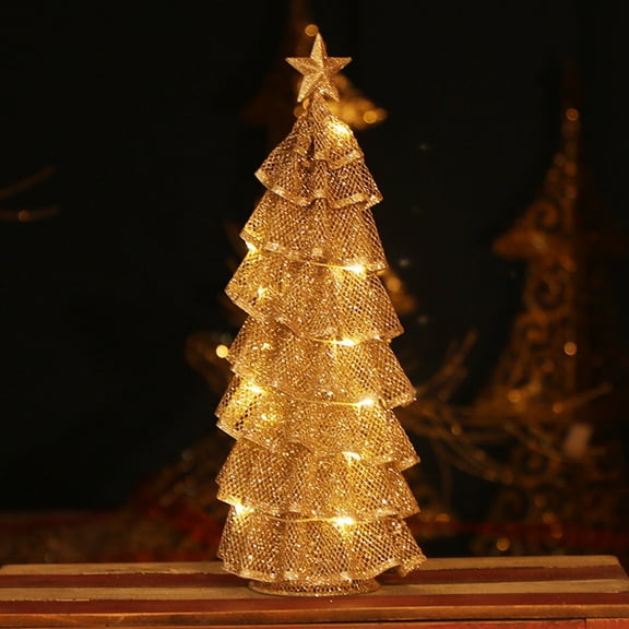 Iron Mesh Light-Up Christmas Tree – 16in Silver Glowing Tabletop Decoration for Holiday Windows, Counters, Night Lights, or Party Props