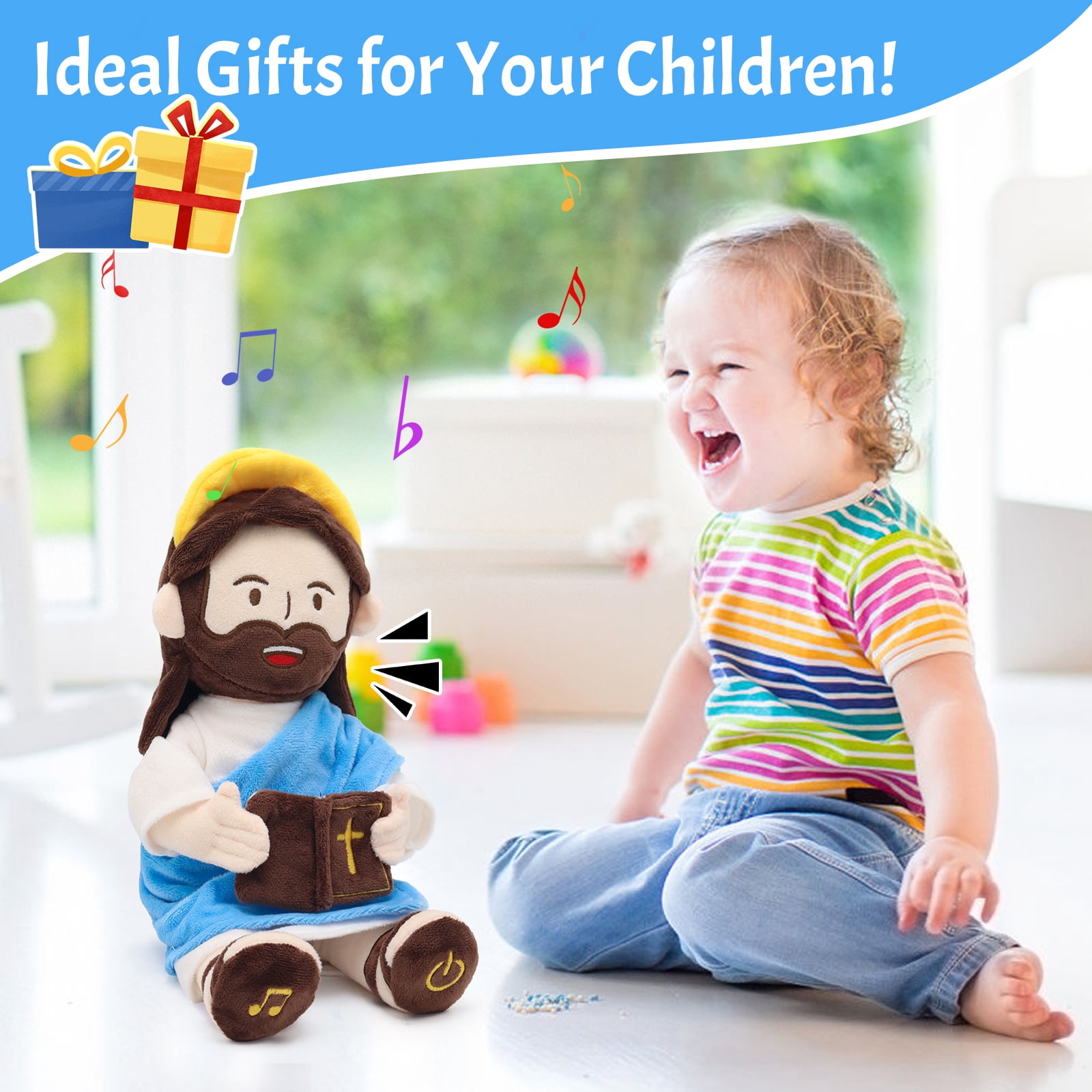 13.4"/34cm Talking & Singing Jesus Plush Doll, Christian Stuffed Toy For Kids, Plays Bible Verses & Hymns, Religious Gift For Xmas, Christening, Baptism, Easter, Sunday School, Nursery Decor