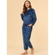 thumbnail image 4 of Conjuntos de pijama de traje de noche de cuello redondo de felpa cálida y suave para mujer Azul XL, 4 of 6