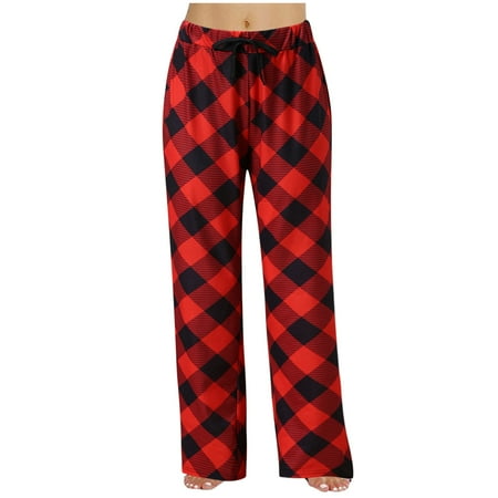 

Casual Women s Plaid Lounge Pants with Pockets Drawstring Elastic Waist Trousers Pajama Pants
