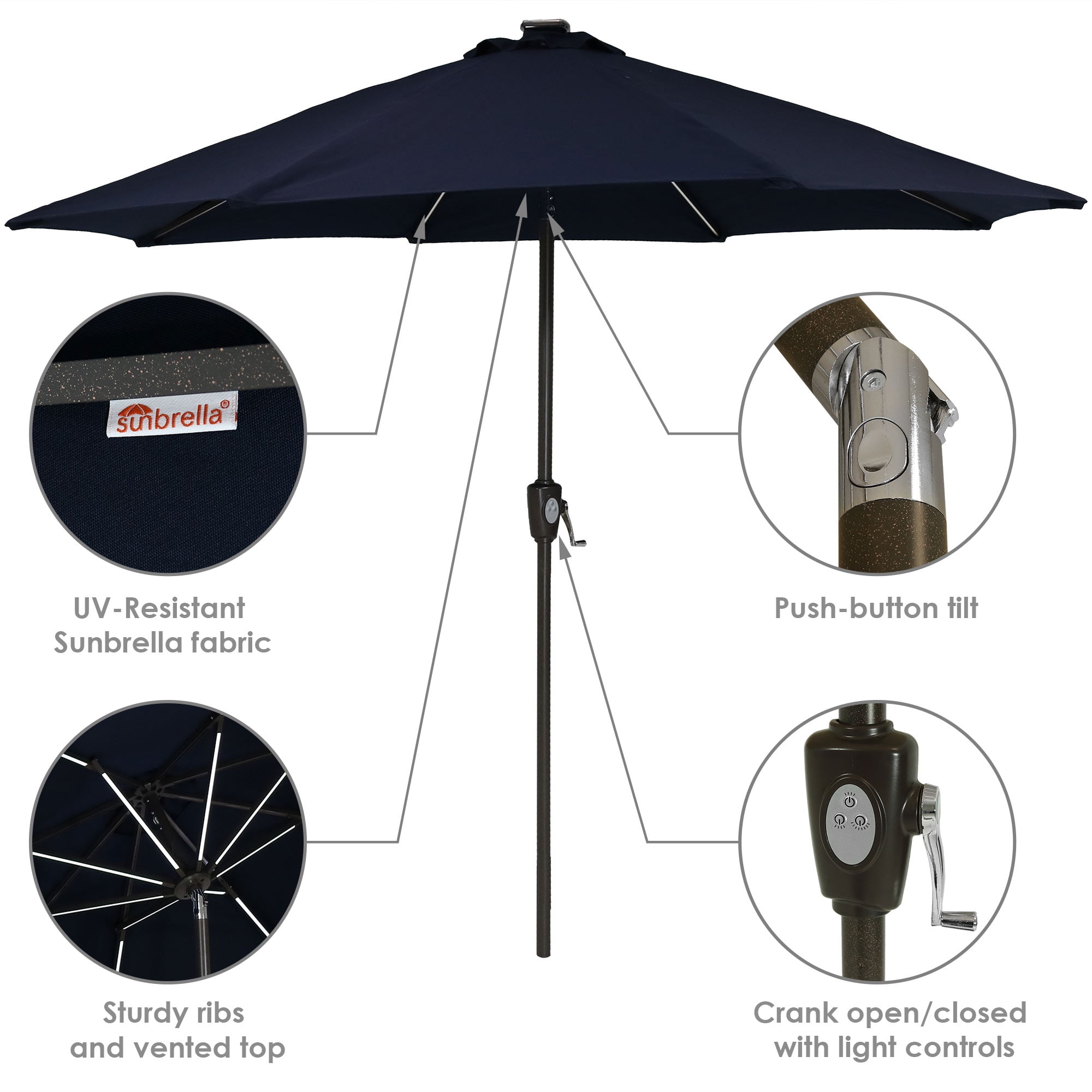 Sunnydaze 9 Foot Navy Blue Sunbrella Market Umbrella With Solar Led Light Bars Walmart Com Walmart Com