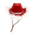 thumbnail image 2 of Sombrero de vaquera rojo para mujer, con plumas y lentejuelas, ala ancha, novedoso sombrero de vaquero. Pluma ordinaria, 2 of 7