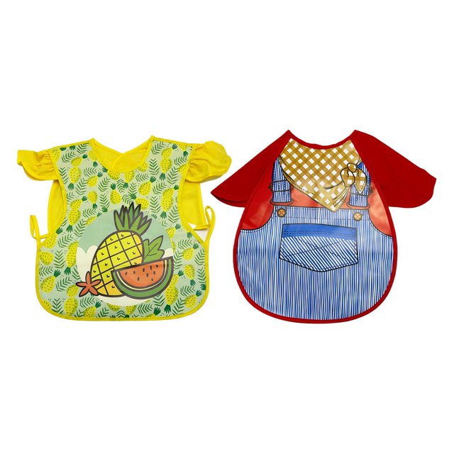 Paquete de 2 baberos de manga corta para bebés que comen viajes lavables para Hugo babero bata