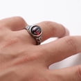 thumbnail image 6 of PAMTIER Men's Stainless Steel Personality Vintage Punk Oval Cut Red Gemstone Biker Ring Cool Honeycomb Pattern Carved Wedding Band Silver Size 7, 6 of 7