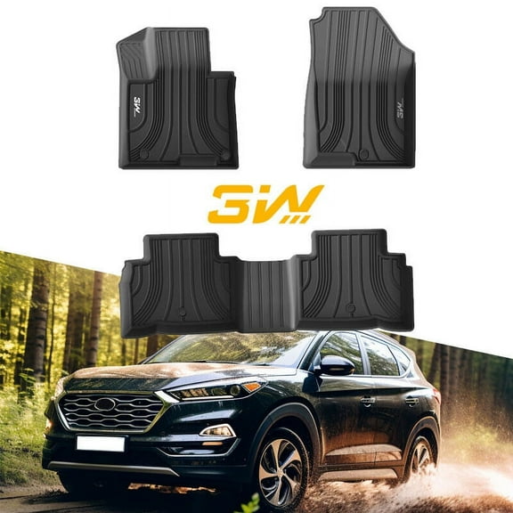 3W Floor Mats Fit 2022 2023 Hyundai Tucson (Not for Hybrid), All Weather TPE Custom Fit Car Floor Liners 1st & 2nd Row, Black