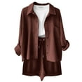 thumbnail image 4 of DailyTrove Women's Long Sleeve Button-Front Shacket & Short Set - Solid Color, Casual Style, Spring & Street Wear,Coffee, 4 of 4