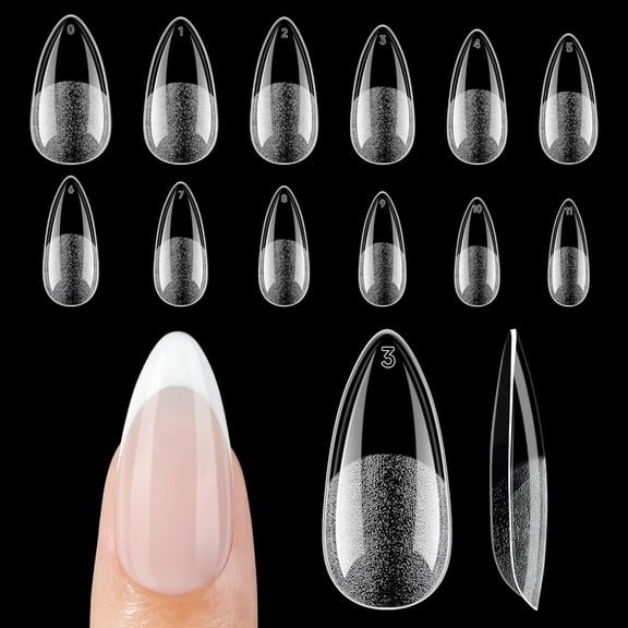 Extra Short Almond Nail Tips 12 Sizes Short Almond Gel Nail Tips 120Pcs Soft Gel Clear Full Cover Nails Tips Acrylic False Nails Press On Nails for Extensions DIY Salon Transparent A0-MediumAlmond