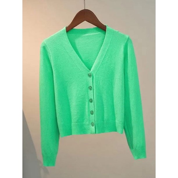 Suéter de punto con botones para mujer, chaqueta con cuello en V, manga larga, Tops cortos informales, gris y blanco, otoño e invierno, 2024
