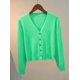 thumbnail image 1 of Suéter de punto con botones para mujer, chaqueta con cuello en V, manga larga, Tops cortos informales, gris y blanco, otoño e invierno, 2024, 1 of 5