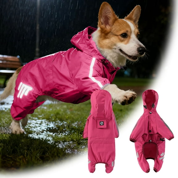 Dog Raincoat Adjustable Hooded Waterproof Rain Jacket for Large Medium Small Dogs Puppies, Reflective Rain Coat Poncho for Rainy Days and Night Visibility