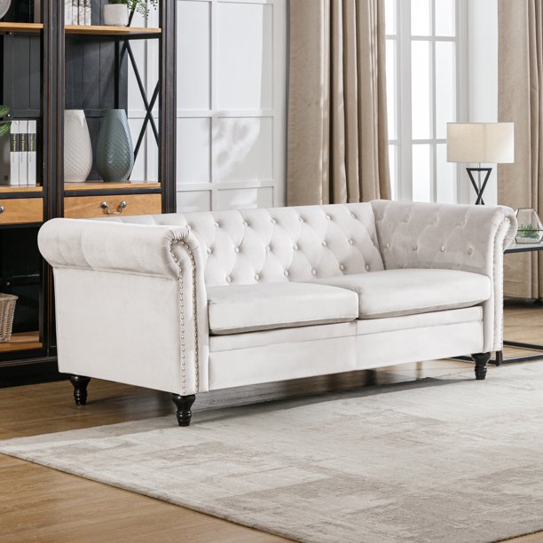 MUZZ Classic Button Upholstered Velvet Loveseat Sofa, Luxury Button