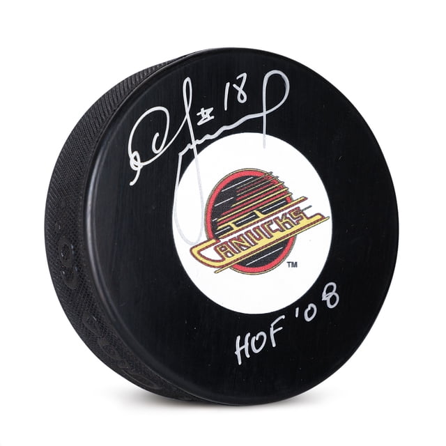 Igor Larionov Signed Vancouver Canucks Retro Logo Puck with HOF Note