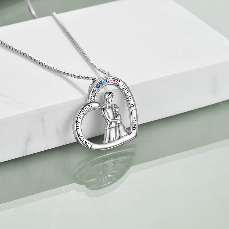 Crystal Mother Daughter Necklace Sterling Silver Mothers Day Birthday Jewelry Gifts for Women Mom Daughter Wife