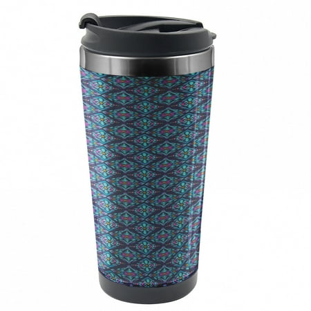 

Tribal Travel Mug Geometrical Motif Steel Thermal Cup 16 oz by Ambesonne