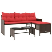 vidaXL Patio Sofa with Table and Cushions L-Shaped Black Poly Rattan