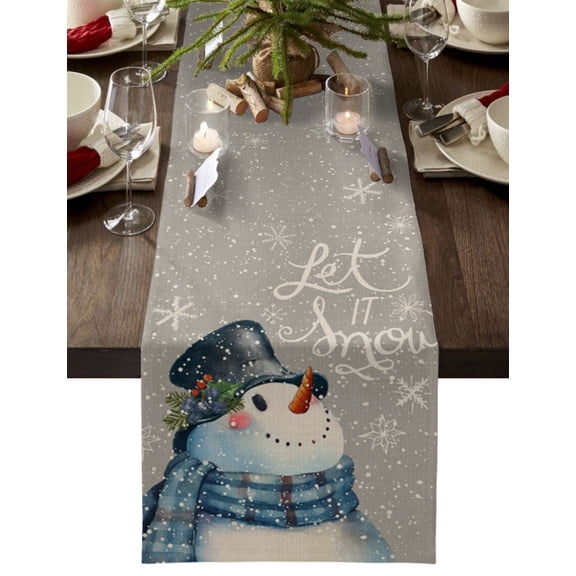 Table Runner 90 Inches Long for Kitchen Dining, Vintage Snowman, Dresser Scarf Farmhouse, Dining Table Decorations for Wedding/Parties, ,Merry Christmas Snowflake Grey 13 x 90 In