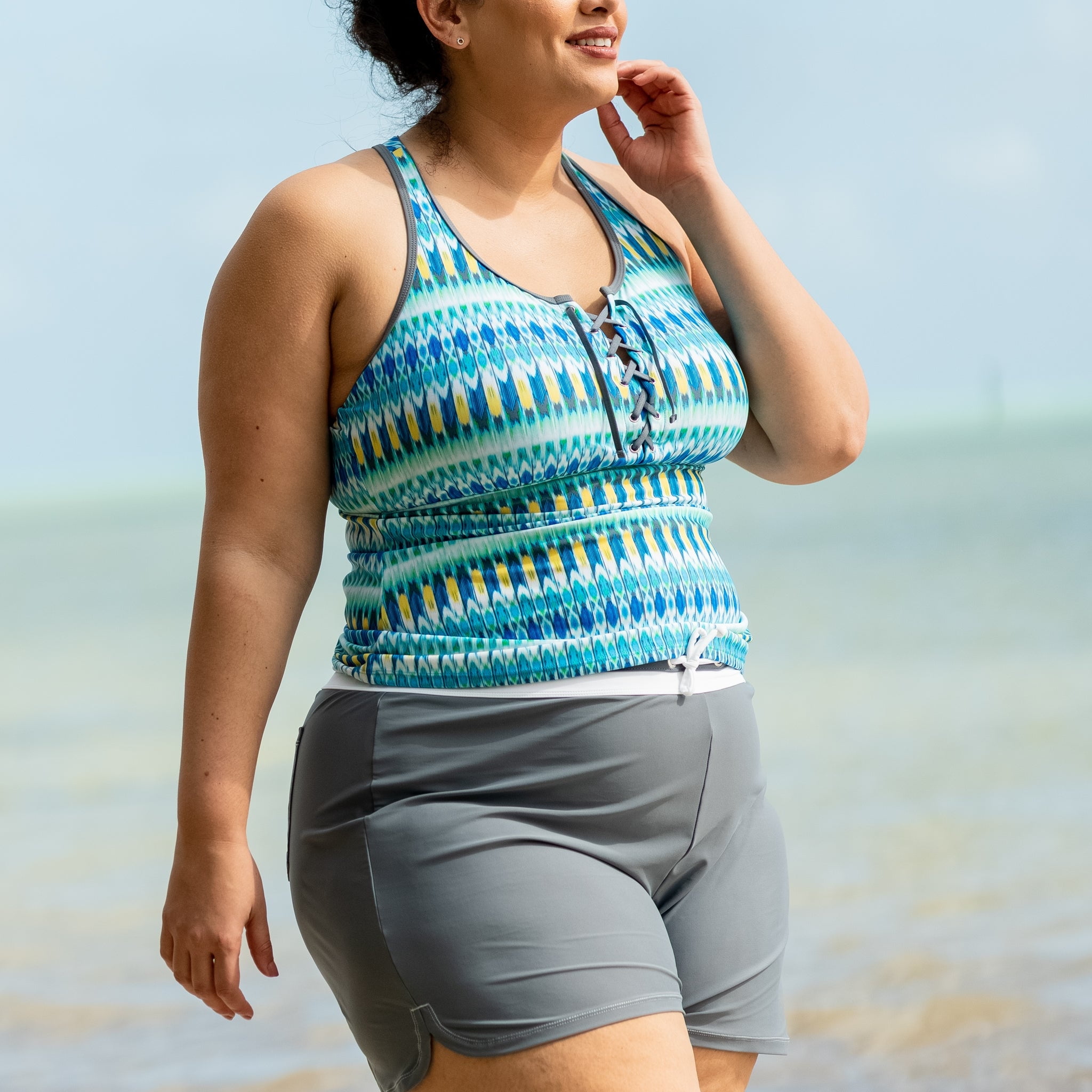 Free Country Women's Plus Size Drawstring Swim Short Black 3X