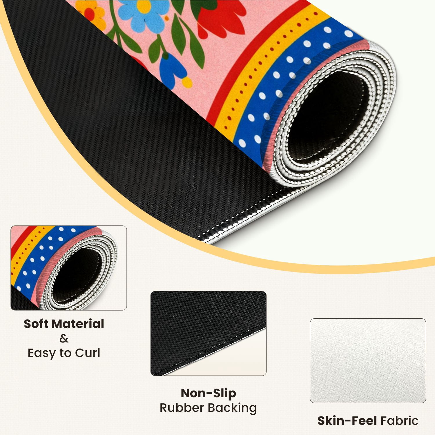 Mahjong Mat 31.5" x 31.5" Floral Mandala Design Red Yellow Blue Flowers Pink Non-Slip Noise Reduction Mahjong Tiles Table Cover for Dominoes Poker Card Board and Tile Games