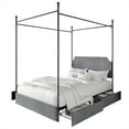 thumbnail image 2 of Castle Place Sleek Upholstered Nailhead Trimmed Queen Metal Platform Bed with 4 Storage Drawers, Light Grey, 2 of 11