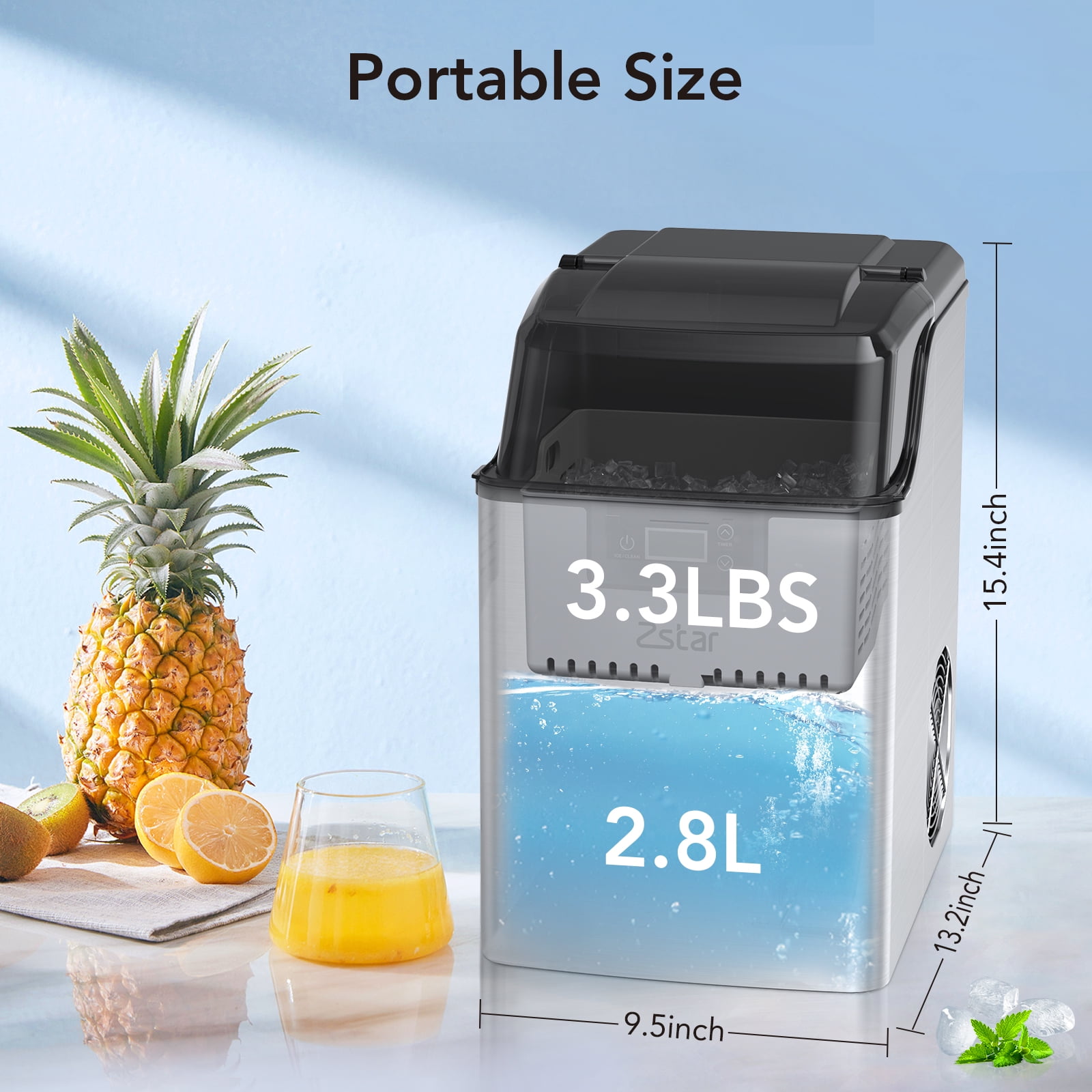 Kicctian 44lbs/24H Countertop Chunk Ice Maker - Swift Pebble Ice Machine with Self-Cleaning, 24H Timer, Basket & Scoop - Compact Portable Pellet Ice Maker for Home, Office, Bar, RV