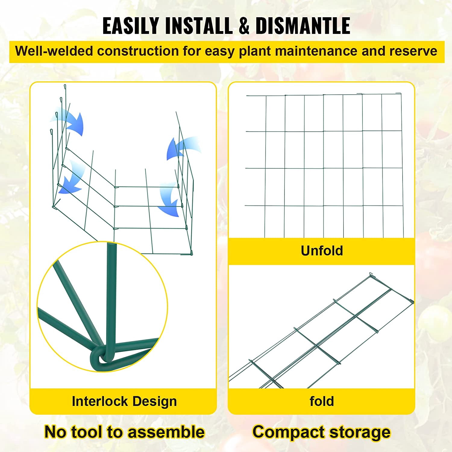WBTER Tomato Cages, 11.8" x 11.8" x 46.1", 10 Packs Square Plant Support Cages, Green PVC-Coated Steel Tomato Towers for Climbing Vegetables, Plants, Flowers, Fruits