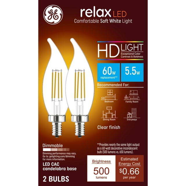 Bombillas GE Lighting Soft White Relax HD 60 W (paquete de 2)