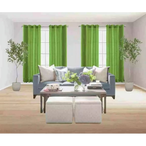 1 Piece Window Curtain MG Silky Shiny Faux Silk Solid Lime Green Semi Transparent 6 Grommets 52" wide X 84" length