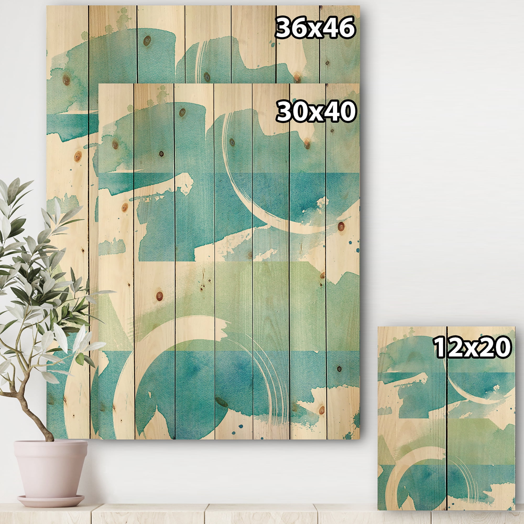 Designart 'Coastal watercolors I' Transitional Print on Natural Pine Wood