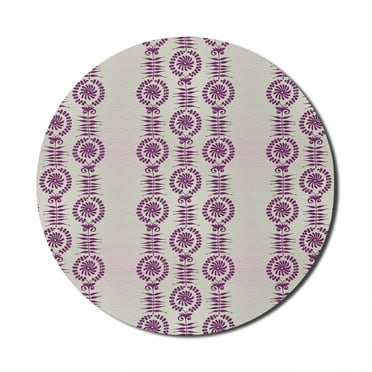 Floral Mouse Pad for Computers, Repetitive Vertical Aligned Floral Peduncles Leaves Corolla Delicate Pattern, Round Non-Slip Thick Rubber Modern Mousepad, 8" Round, Pale Taupe Purple, by Ambesonne