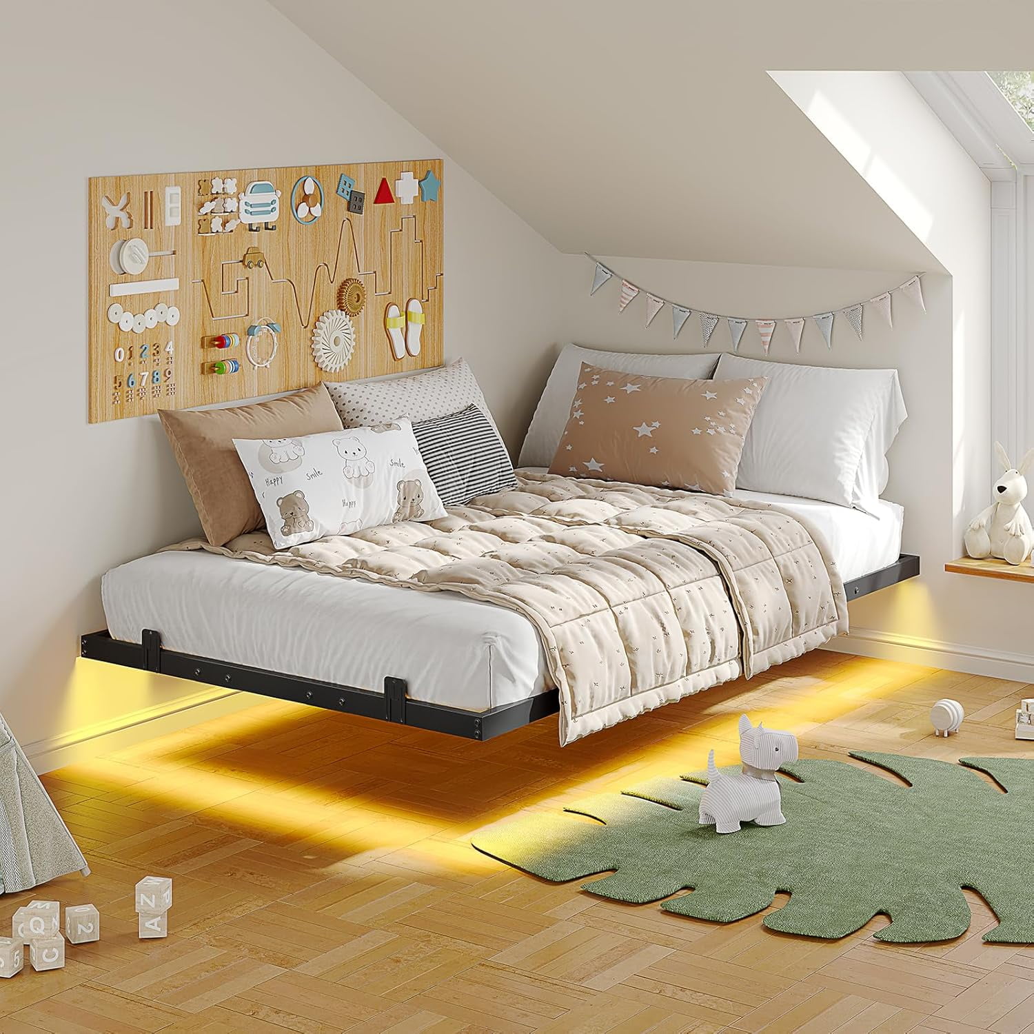Floating Bed Frame Twin Size Metal Platform Bed with LED Lights for Bedroom, No Box Spring Needed, Black