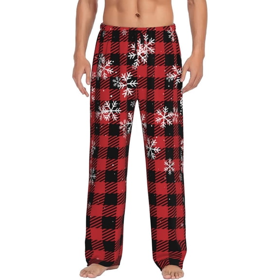 Logiee Red Buffalo Plaid Print Pajama Pants for Men,Men’s Pajama Bottoms,Mens PJ Pants with Pockets & Button Fly-Small