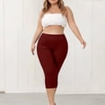 thumbnail image 5 of High-Waisted Tummy Control Capri Leggings for Women, Plus Size Stretchy Slim Fit Pants - Soft Cotton Blend Daily Wear Wine XXXL, 5 of 8