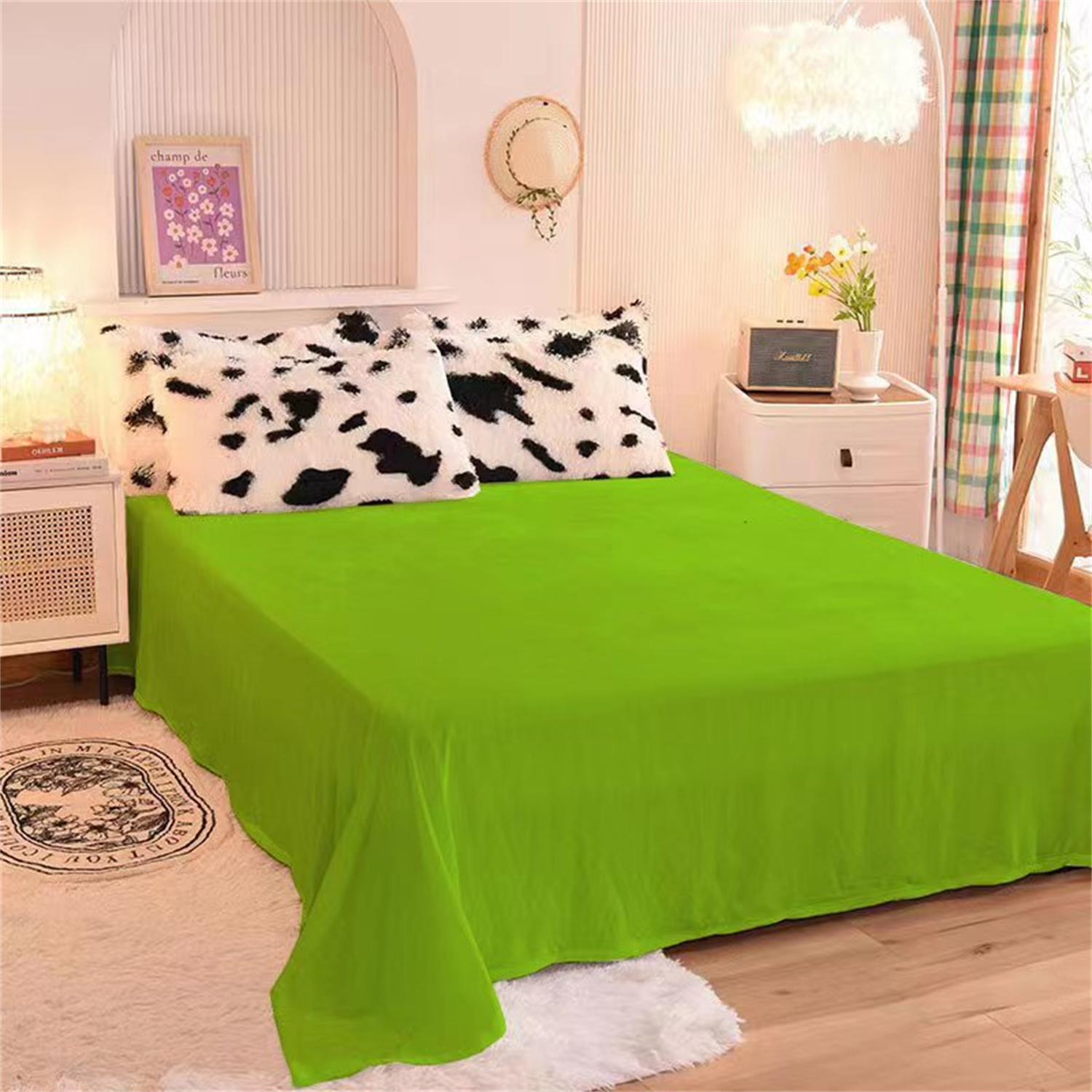 Wajade Ultra Soft Crystal Velvet 1Piece Flat Sheet Only Fruit Green