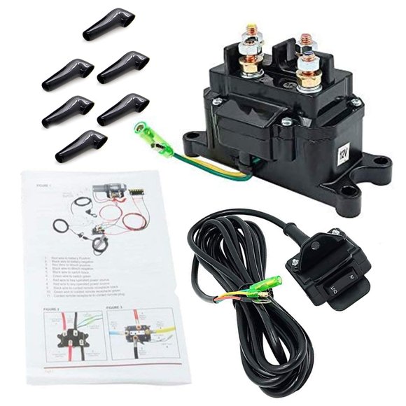 12V 250A Treuil Relais Solénoïde Contacteur & Treuil Bascule Interrupteur à Pouce Combo avec Kit de Contrôle de Guidon Compatible avec ATV UTV 3000lbs-5000lbs Polaris 800 1000