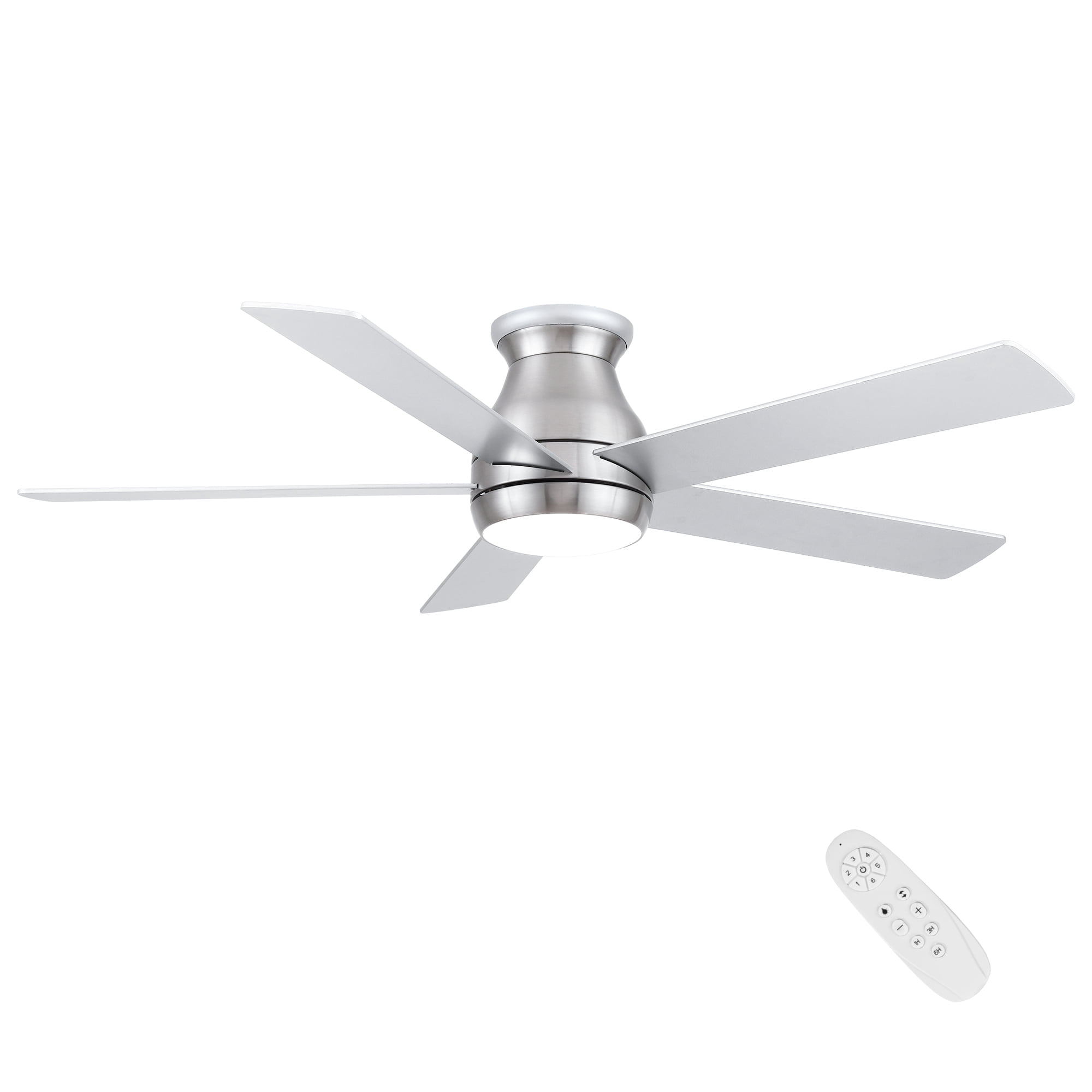 Wellspeed 52 in. Indoor Integrated LED Brushed Nickel Low Profile Ceiling Fan with 5 Plywood Blades